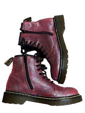 Dr Martens Delaney Lace Up Zip Up Boots Size 1 Pink Sparkly Combat Moto AW004